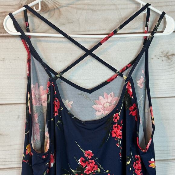 Papermoon Navy Blue Floral Print Basima Back Details Knit Top Size 2X - Picture 7 of 10